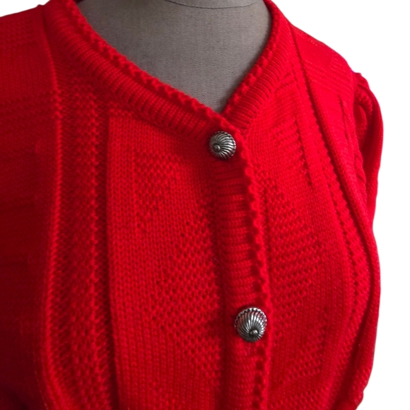 Vintage Red Austrian Wool Puff Sleeve Cardigan Sz EU 44/ US LG Salzburger Dirndl - Picture 6 of 16